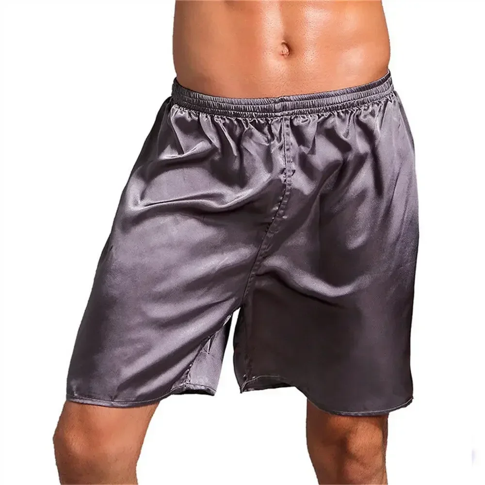 Männer Casual Hause Nachtwäsche Seide Satin Pyjamas Shorts Weiche Pyjamas Hosen Schlaf Bequeme Böden Einfarbig Atmungsaktive Boxer Image