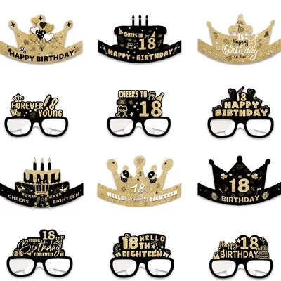 6/12PCS Birthday Decorations Set,18 21 30 40 50 60 70 Birthday Paper Eyeglasses and Hats Photo Props Supplies