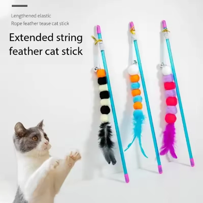 Lustige Katze Teaser Interaktive Spielzeug Stange mit Glocke und Feder Spielzeug für Katzen Teaser Interaktive Spielzeug Stange Haustier Katzen Spielzeug Stick Image