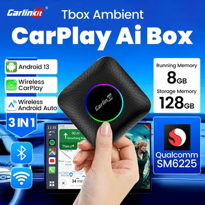 2025 CarlinKit Android 13 TV Box Wireless CarPlay Android Auto Ai Box Video Adapter GPS Support Play Store/Netflix /SD/SIM Card