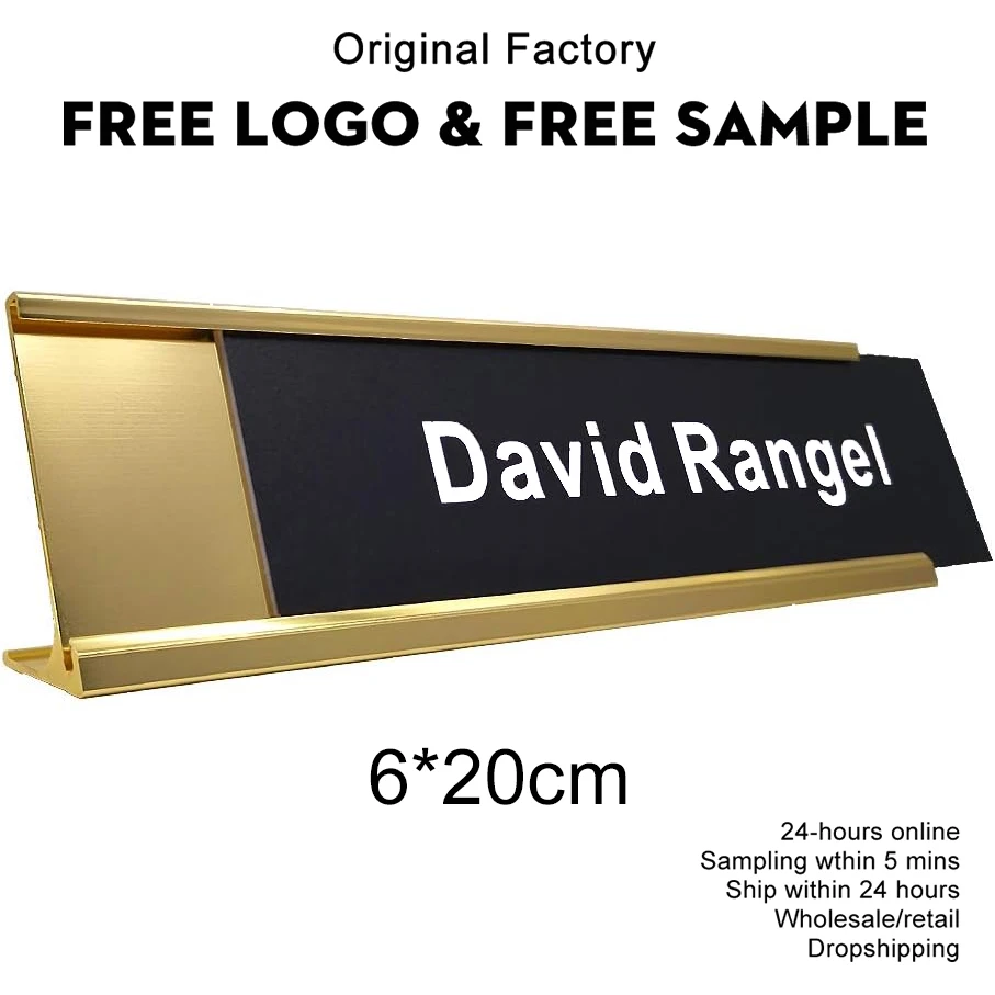 Kostenlose personalisierte Namensschilder für das Büro, Aluminiumdruck, individuelle Namensschilder für den Schreibtisch, Büro- und Business-Schreibtisch-Schilderhalter, 20 x 6 cm Image