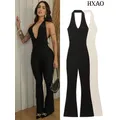 HXAO Tuta Donna Tute senza maniche Halter Body Donna Combi-Pantaloni Bianco Nero Tute Estate Donna Backless Rromper
