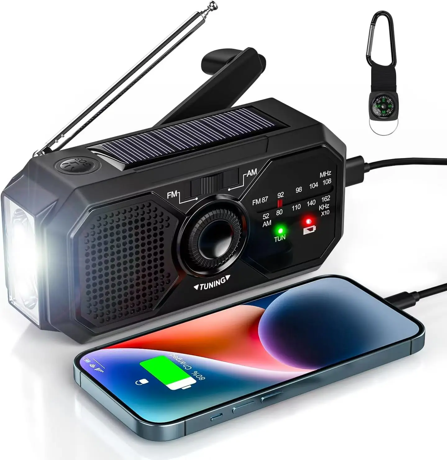 Portable Solar Radio, Emergency Kits first Aid Radio with Crank, Dynamo AM/FM Radio,Blackout Power station,USB Phone Charger