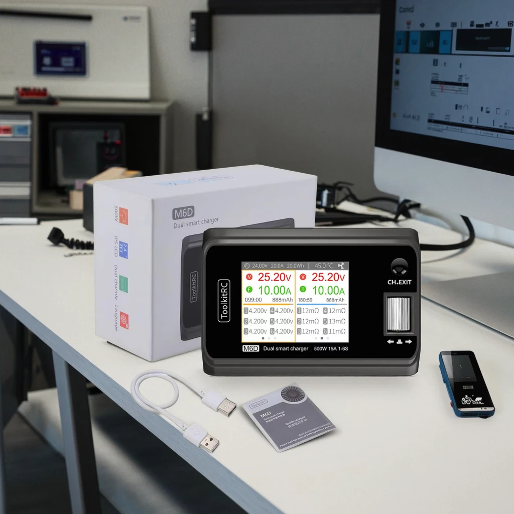 ToolkitRC M6D 500W 15A DC Dual Channel MINI Smart Ladegerät Entlader mit Netzteil für 1-6S Lipo Batterie FPV Modell Vs M8 Image