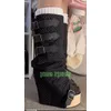 Dame Vintage Schwarz Polka Dot Plattform Stiefel Offene spitze Riemen Knie Retro Keile Ferse Stil Schwarz Party Stiefel Schuhe Größe 34-46
