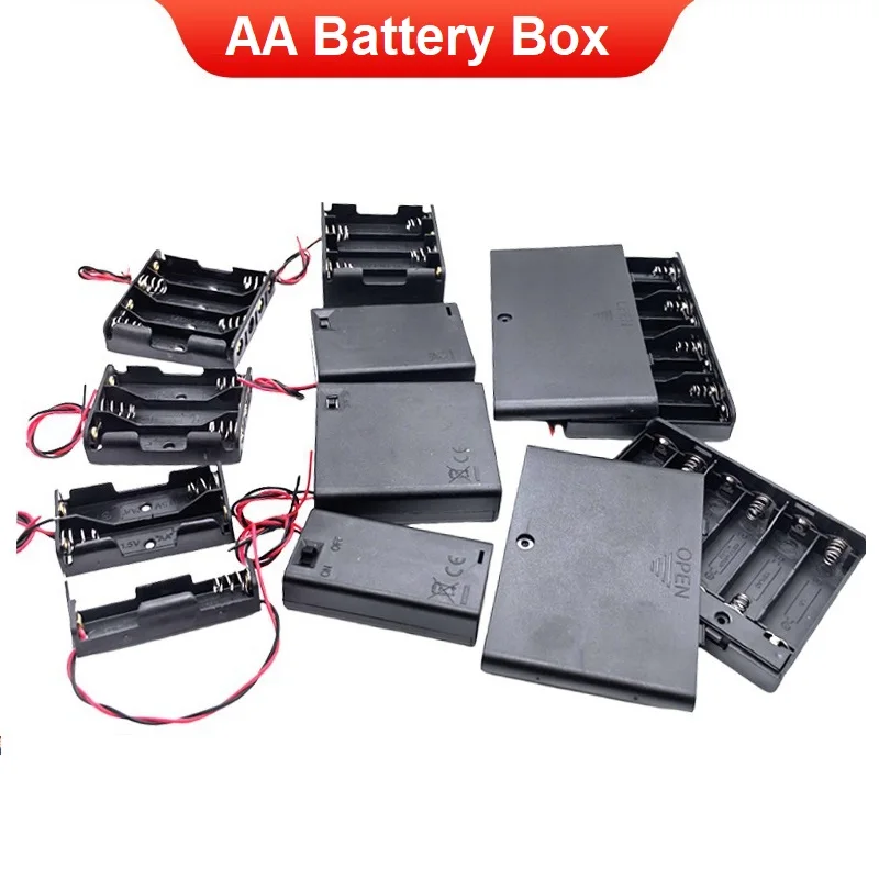 1/2/3/4/5 Slots AA Power Batterie Fall Box Halter DIY Führt mit Draht Führt Schwarz Kunststoff Batterie Box Anschluss Image