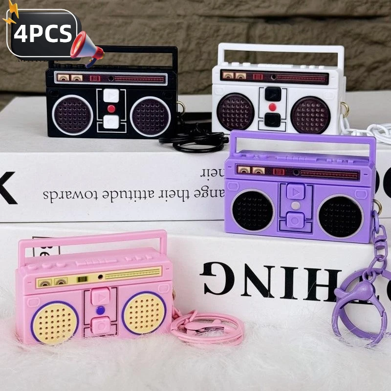 4PCS Sound Record 15/60S personalisierte Schlüsselanhänger Aufnahmefunktion Schlüsselanhänger mit Mini-Radio-Funktion Retro-Band-Recorder-Schlüsselanhänger Image