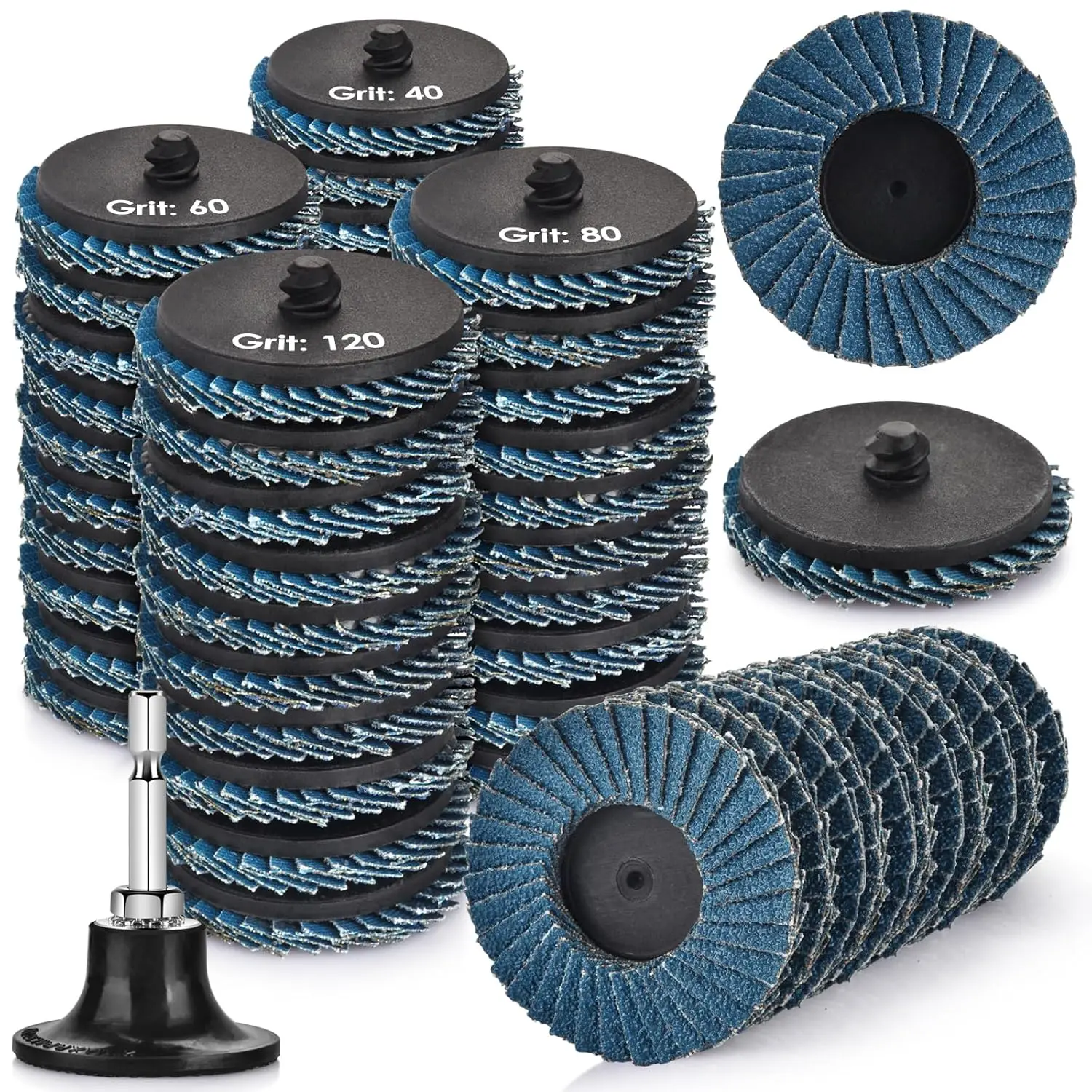 12-teiliges 2-Zoll-Roll-Lock-Zirkonoxid-Fächerscheiben-Set, Körnung 40/60/80/120, zum Schleifen, Polieren, Rostentfernung und Farbentfernung mit Grate Image