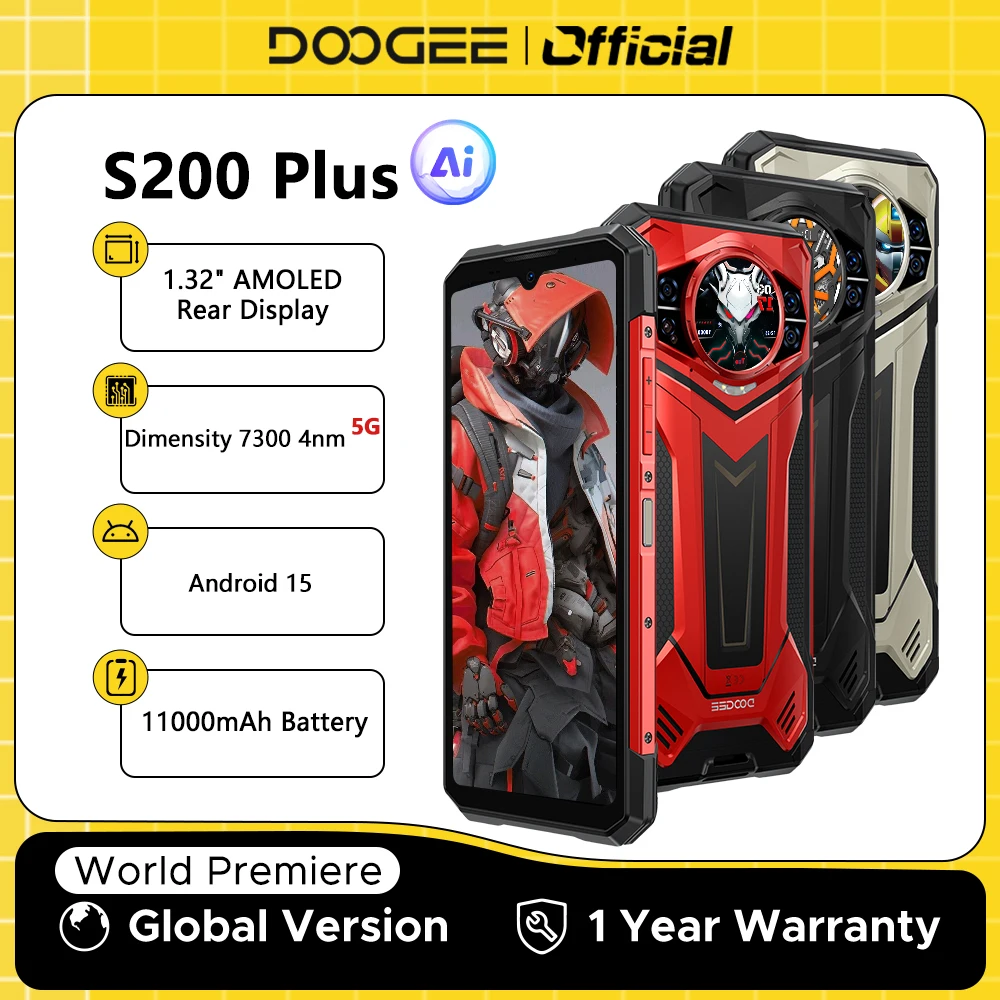 DOOGEE S200 Plus 5G AI Rugged Phone Android 15 Dimensity 7300 1.32