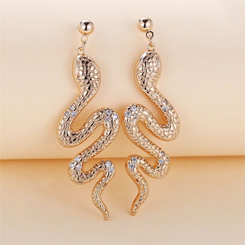 Punk Kleine Schlange Weiß Zirkon Anhänger Stud Ohrringe Für Frauen Vintage Gold Farbe Hochzeit Ohrring Valentinstag Schmuck Hip Hop Geschenke