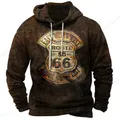 Felpa con cappuccio da uomo vintage Route 66 con stampa motore 3D Uomo Donna Moda Felpa con cappuccio oversize Felpa da corsa Cappotto Tuta unisex Nuovo 2025
