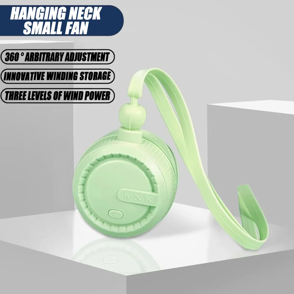 Neuer tragbarer Mini-Ventilator zum Aufhängen am Hals, USB wiederaufladbar, Ventilatoren für den Heimgebrauch, Outdoor-Reisen, faule Menschen, geräuschloser hängender Halsventilator Image