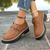 Britischer Stil, braune Pu-Leder-Loafer für Damen, Vintage-Schnallenriemen, Plateauschuhe, Damen, dicke Sohle, rutschfeste Freizeitschuhe