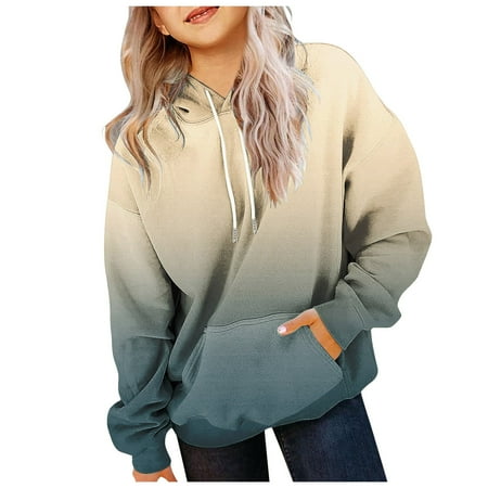 Mepaouo Cute Hoodies Girls Oversized Long Sleeve Sweatshirt Gradient Hooded Pullover Tops Kids Preppy Clothes 10-11T