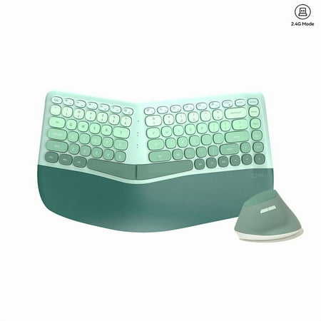 Ergonomic 2.4G Wireless Split Keyboard Mouse Set for Laptop/Desktop 84Keys Color Gradient Typewriter Keyboard with Wrist Rest