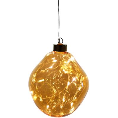 Dekokugel LEONIQUE "Birdelle, Weihnachtsdeko mit LED Beleuchtung, in organischer Form", braun (amberfarben), Ø:12cm, Glas, Dekofiguren, Ø ca. 12 cm, Christbaumkugeln, organische Kugeln aus Glas Image
