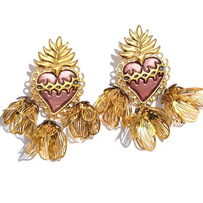 Anthropologie Jewelry | Anthropologie Statement Sacred Heart Drop Earrings | Color: Gold | Size: Os