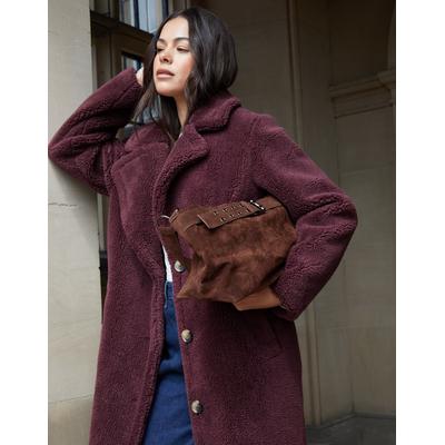 Berry Red Longline Borg Teddy Coat