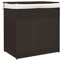 vidaXL Wäschekorb mit 2 Fächern Dunkelbraun 53x35x57 cm Poly Rattan Image