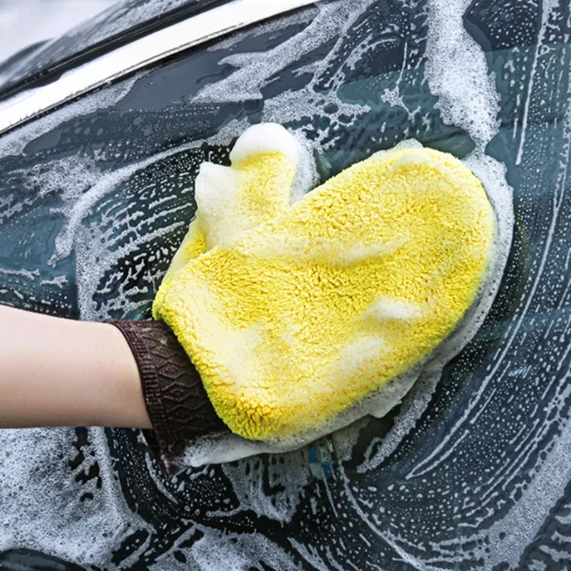 ISGTDRM Mikrofaser-Autowaschhandschuh, doppelseitig, verdicktes Korallenvlies, Reinigungsbürste, Handschuhe, Auto-Detaillierung, Reiniger, Pflegewerkzeug Image