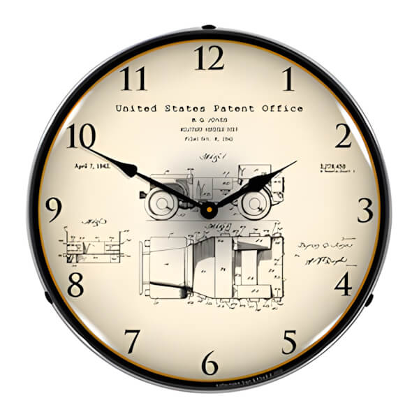 Collectable Sign and Clock 1941 Jeep Military Vehicle Patent Blueprint Backlit Wall Clock