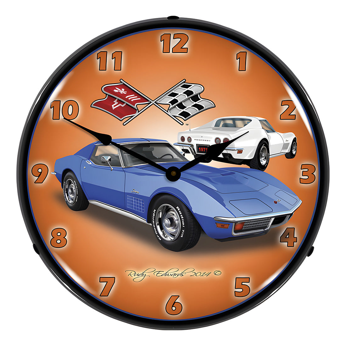 Collectable Sign and Clock 1971 Blue Corvette Stingray Backlit Wall Clock