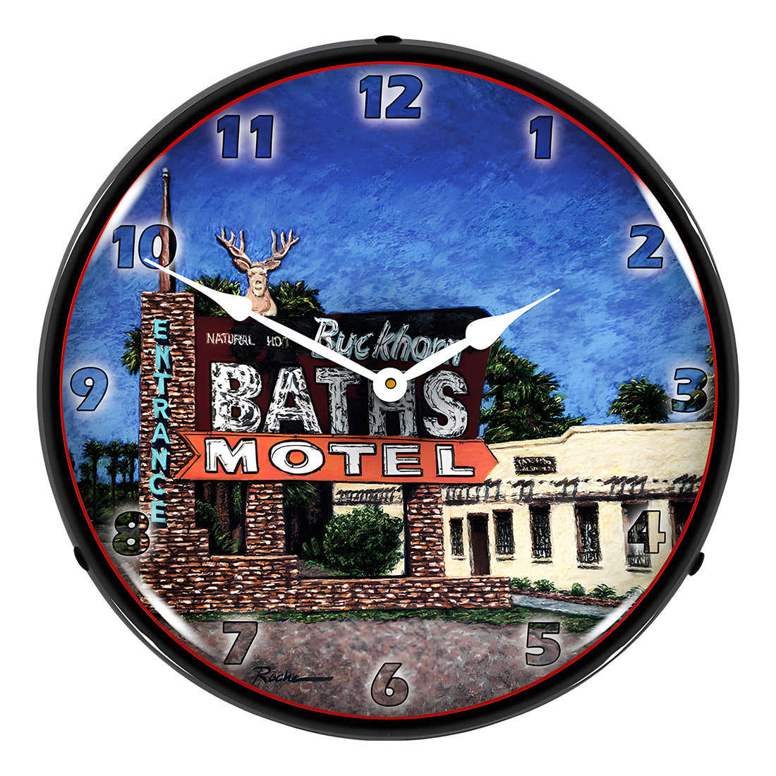 Collectable Sign and Clock Buckhorn Baths Motel Backlit Wall Clock