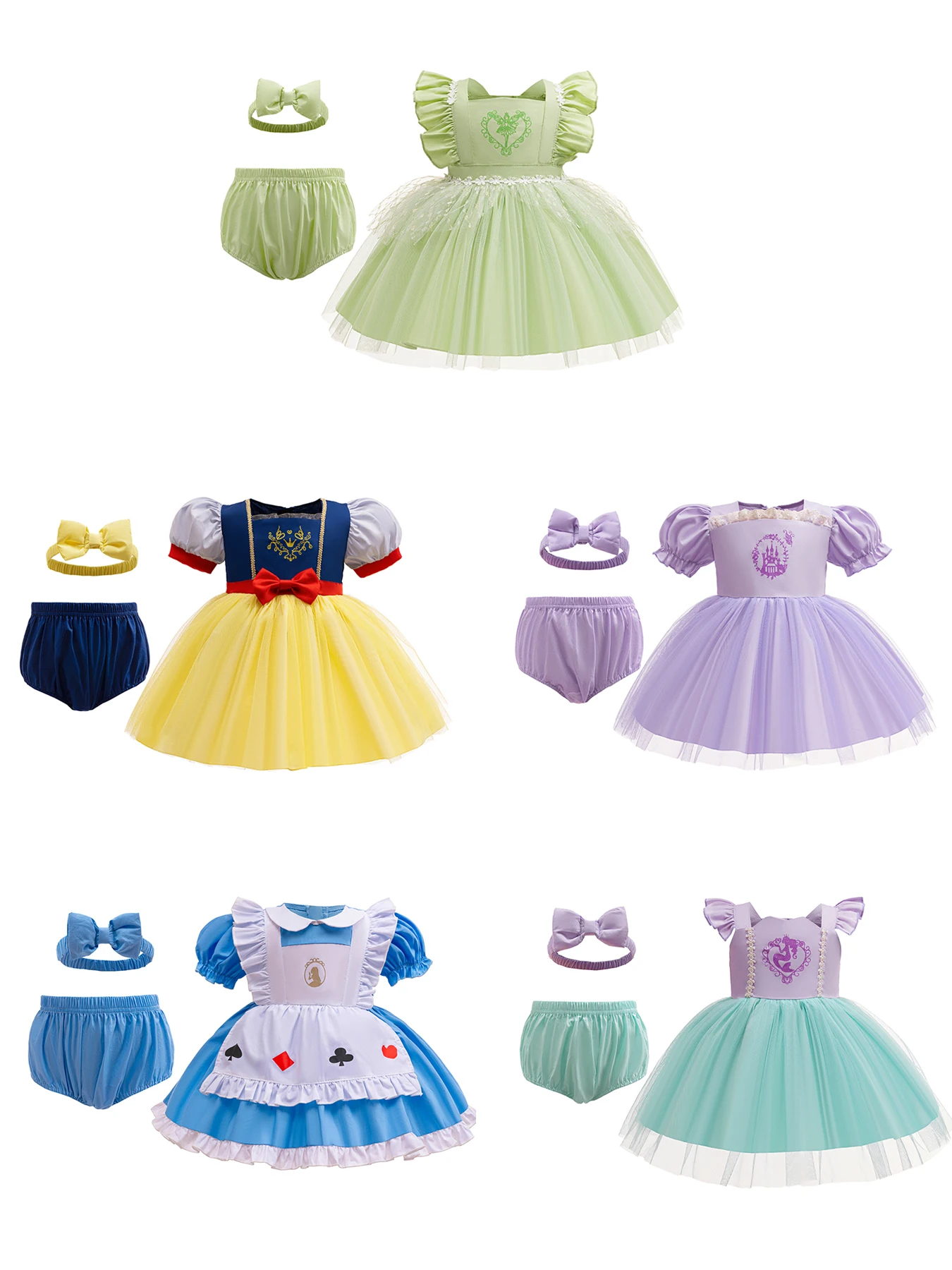 Baby dreiteilige Kleidung Bodysuit mit Schleife Stirnband Set Prinzessin verkleiden Kostüm mit Unterwäsche und Kopfschmuck Image