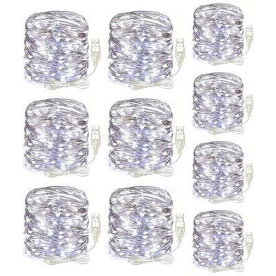 10 Pcs 5M/16.4FT 50 LED Beams Fairy String Lights Halloween Christmas Valentine's Day New Year Wedding Party Festival Indoor and Outdoor Decoration Copper Wire Lights USB Power Supply IP44 Waterproof