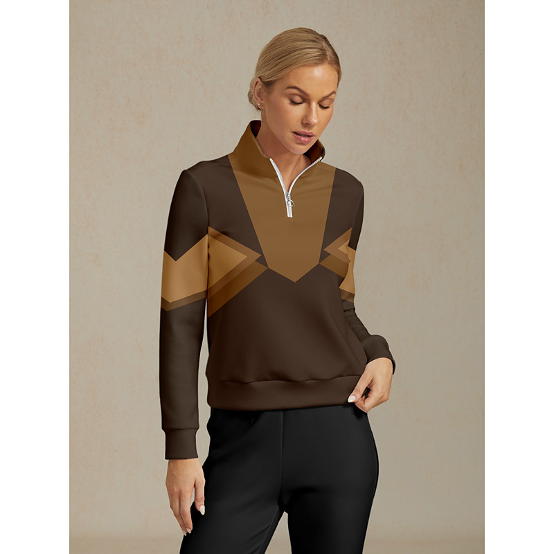 Women's Golf Pullover Sweatshirt Brown Long Sleeve Top Ladies Golf Attire Clothes Outfits Wear Apparel
