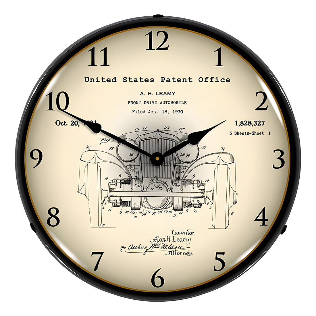 Collectable Sign and Clock 1930 L-29 Cord A.H. Leamy Front Wheel Drive Patent Blueprint Backlit Wall Clock