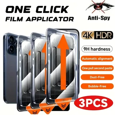 3 pcs One click installation Full Coverage Privacy Tempered Glass Screen Protector, Anti-Scratch, Compatible With iPhone