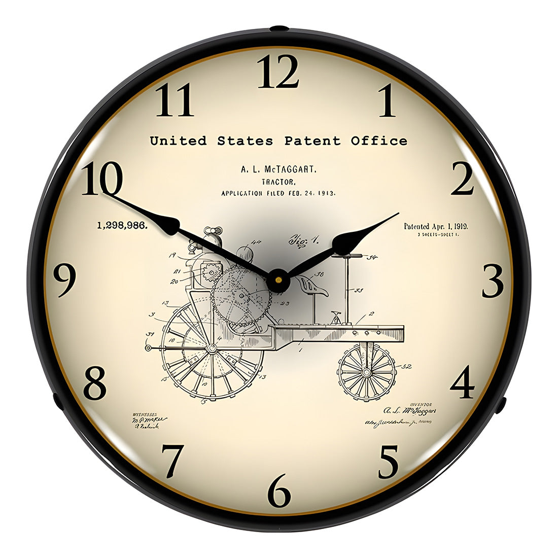 Collectable Sign and Clock 1919 Antique Tractor Patent Blueprint Backlit Wall Clock