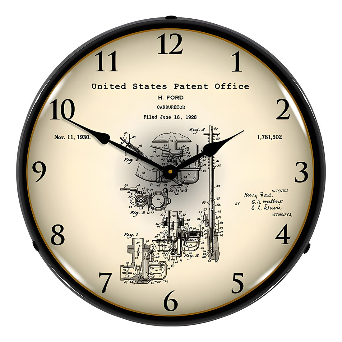 Collectable Sign and Clock 1928 Henry Ford Carburetor Patent Blueprint Backlit Wall Clock