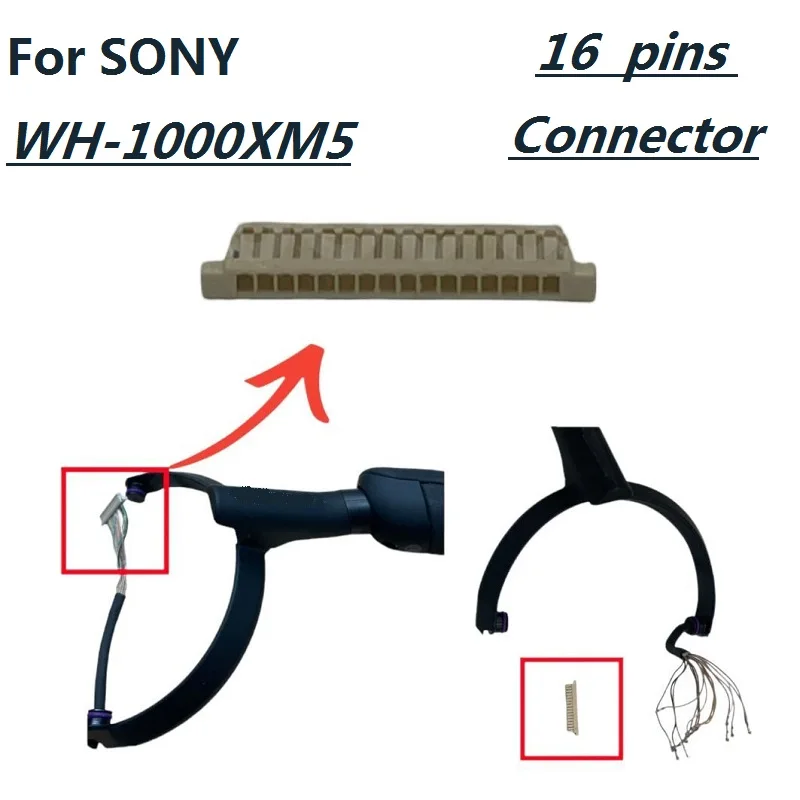 Brandneues Ersatzteil für SONY WH-1000XM5 kabellose Kopfhörer, Ersatz, 16-poliger Kunststoff-Hauptdraht-Anschluss, Klinkenstecker, Schnittstelle Image