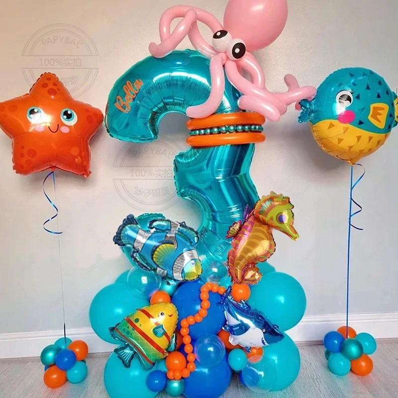 66 Stück Meerestier-Luftballons-Set unter dem Meer, Party-Ballon für Kinder, 1, 2, 3, 4, 5, 6, 7, 8, 9, Geburtstagsparty-Dekorationen, Babyparty-Zubehör Image