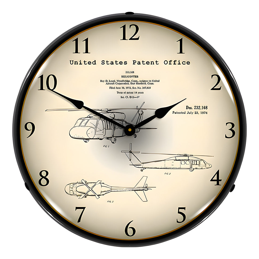 Collectable Sign and Clock 1972 Sikorsky UH-60 Black Hawk Patent Blueprint Backlit Wall Clock