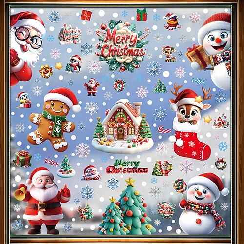 9 fogli di adesivi murali natalizi per finestre, decorazioni, case di neve, pupazzi di neve Babbo Natale, adesivo statico, vetrina decorazioni in vetro per la casa
