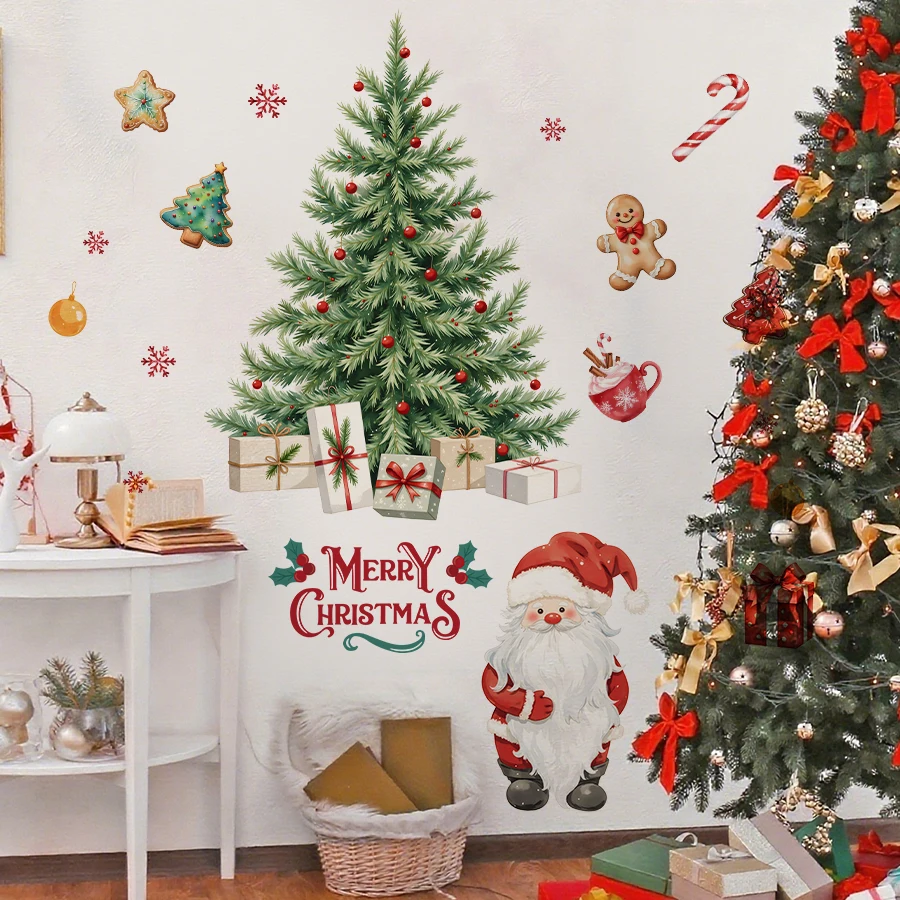 Festliche Weihnachts-Wandkunst-Aufkleber aus abnehmbarem PVC für Schlafzimmer, Wohnzimmer, Eingangshalle, Heimdekoration, Wandtattoo Image