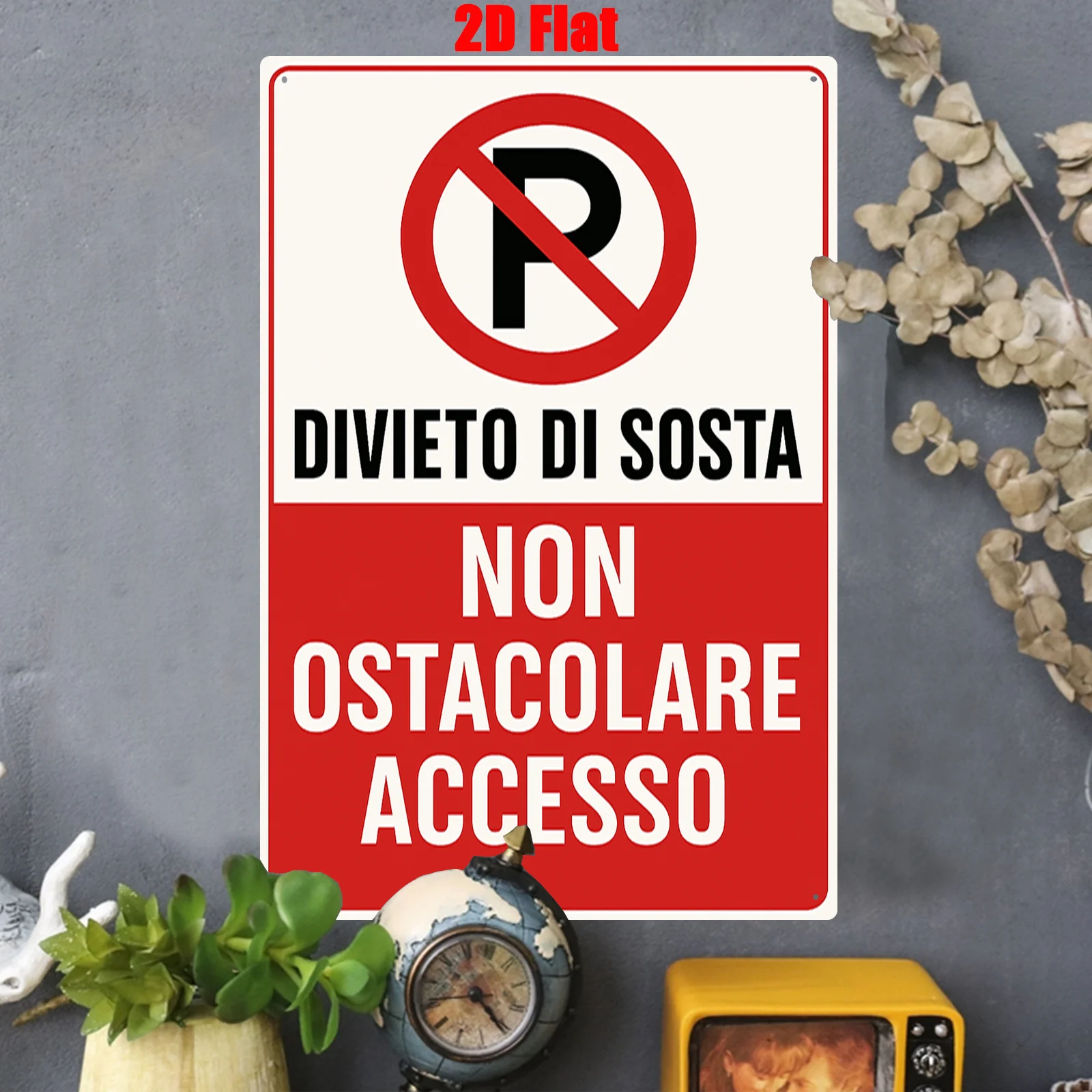 , Italienisches Verbotsschild aus Metall – „Divierto di Sosta“ Hinweis zum Parken, Rot & Weiß, keine Parkanzeige, Image