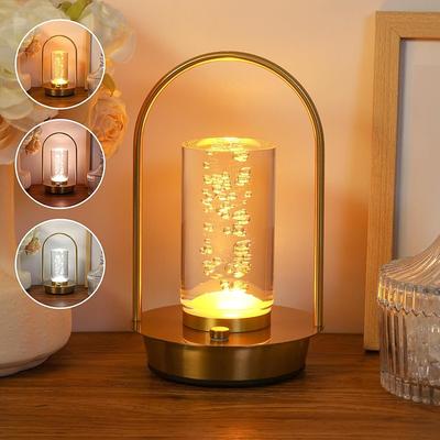 Portable Metal Table Lamp for Outdoor Indoor 3 Colors Cordless Table Lamp Rechargeable Dimmable Battery Powered Small Desk Lamps, Lantern Lamps for Patio Bedroom Restaurant Bar Camping