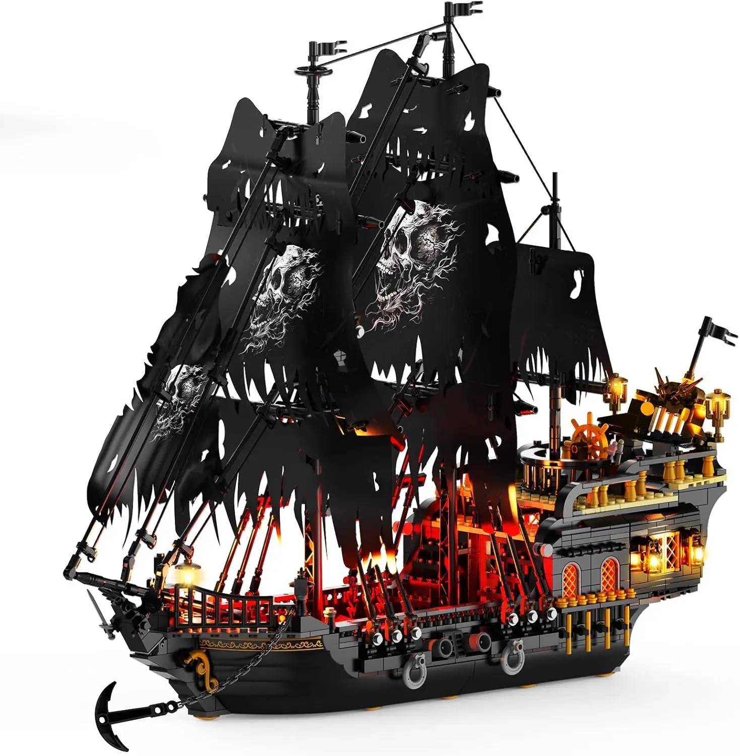 Pirate Ship Building Set with LED Light, Black Pearl Ship Toy Building Set, Sailboat Model Home Decor, Easter Christmas Birthday
