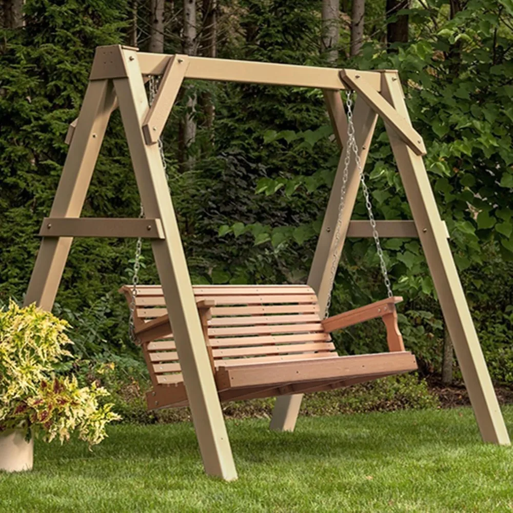 Porch Swing, 2-Person Poly Lumber Outdoor Porch Swing, All-Weather Farmhouse Patio Swing That Never Rot and Fade