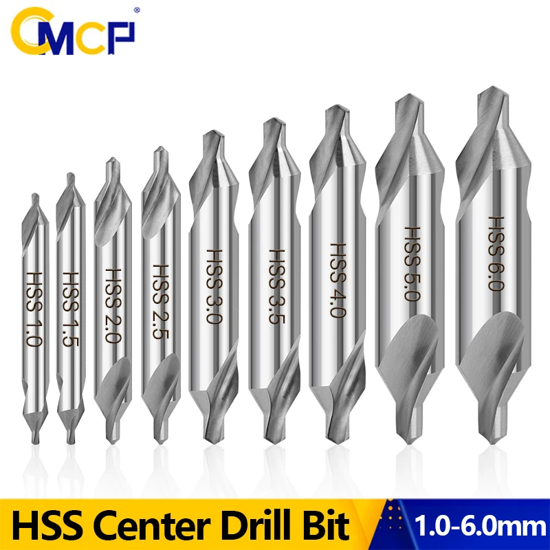CMCP HSS Kombinierter Zentrierbohrer 1/1,5/2/2,5/3/4/5/6 mm 60-Grad-Senker Winkelbit Metallbohren für Drehmaschine Metallbearbeitung Image