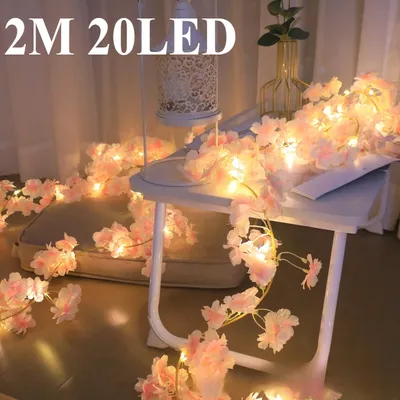2M 20led Cherry Blossom Lights Bedroom Party Garden Fireplace Staircase Decoration Artificial Flower and Vine String Lights