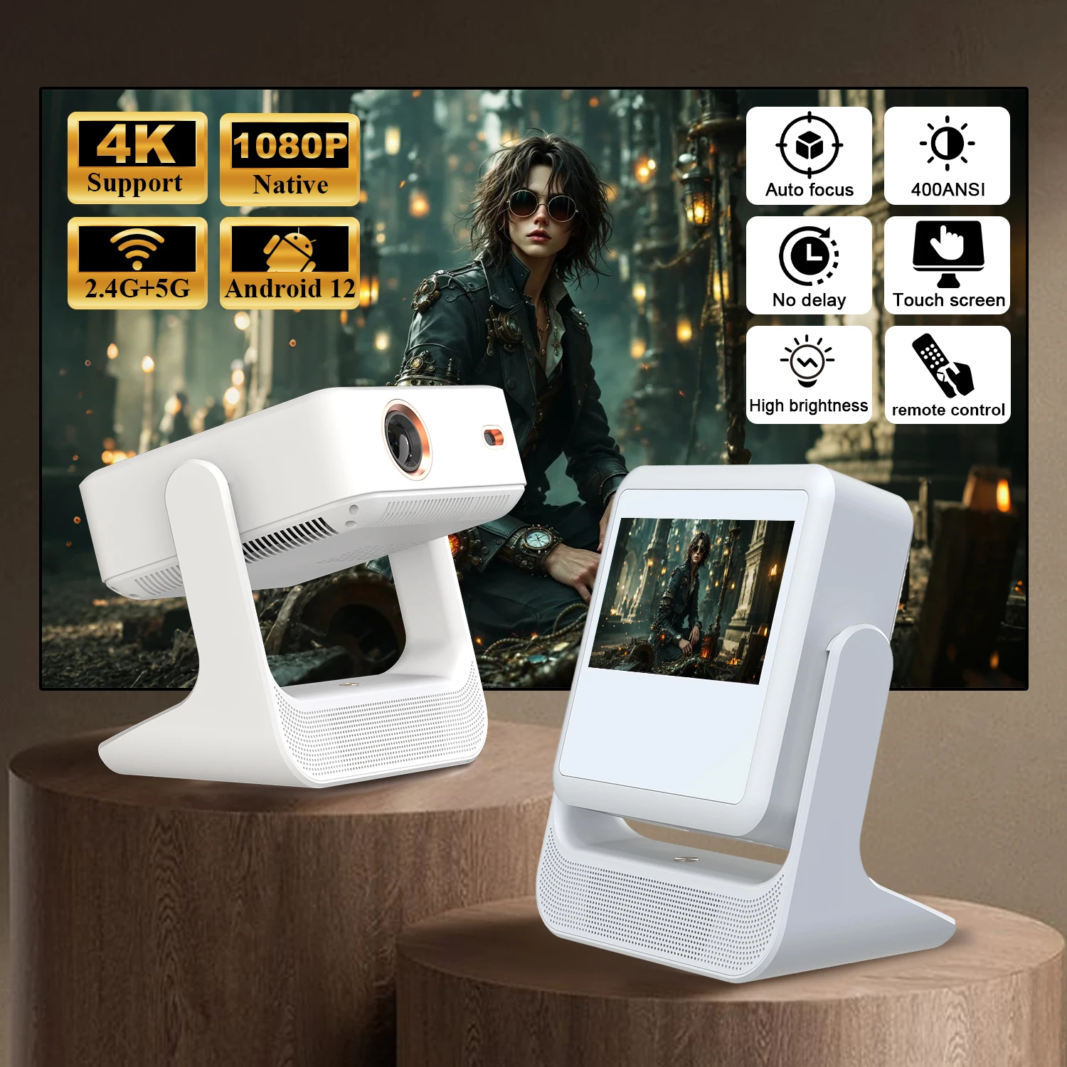 Aepuosem A2pro Smart 4K Projektor – 1080P, Dual-Display, Touchscreen, Android-System, Gaming und KTV Image