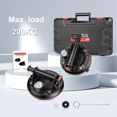 2x Vacuum Suction Cup with Pressure Gauge 200kg Load Capacity Heavy Duty 8 Inch Manual Pump Suction Cup for Granite Tile Glass