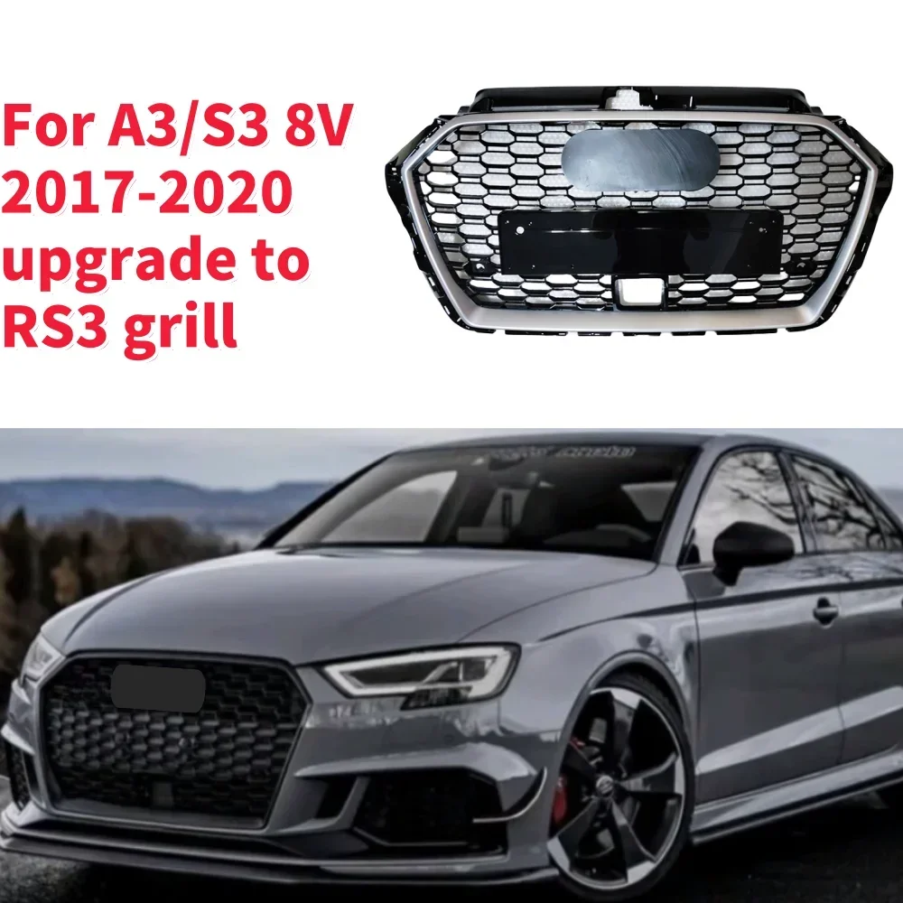 Griglie da corsa griglia del cofano anteriore griglia del paraurti anteriore dell'auto griglia centrale per griglia RS3 per Audi A3/S3 8V 2017-2020 con ACC