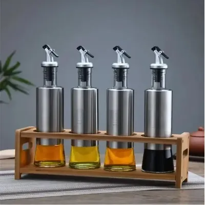 4Holes Wooden Kitchen Spice Bottle Organizer Rack Round Rectangle Slot Oil Vinegar Bottle Storage Display Rack Kitchen Rack Tool