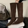 Liyke Designer Frau Niedrigen Keile Heels Mode Stiefel Vintage Spitz Kniehohe Schuhe Frauen Party Dance Lange Booties Größe 40